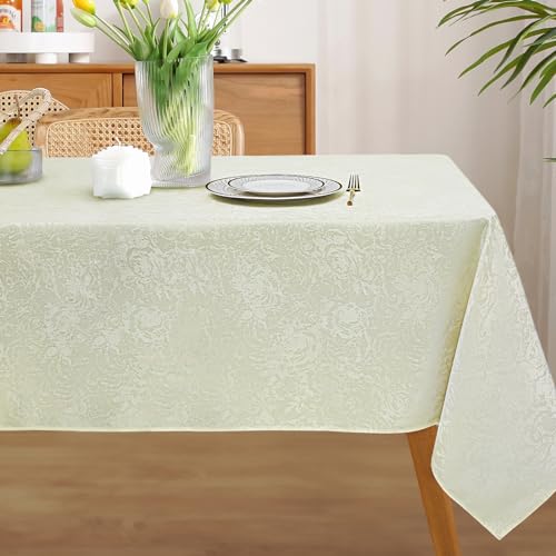 Arquiel Tischdecke Abwaschbar, Tischtuch Lotuseffekt Hochwertig Polyester Rechteckige Florale, Tischtuch Pflegeleicht Tischdeck Jacquard für Esstisch Zuhause Hochzeit Festival (Beige, 140x180cm) von Arquiel