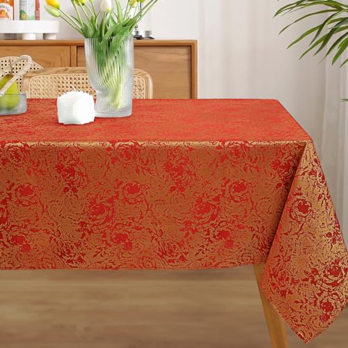 Arquiel Tischdecke Abwaschbar, Tischtuch Lotuseffekt Hochwertig Polyester Rechteckige Florale, Tischtuch Pflegeleicht Tischdeck Jacquard für Esstisch Zuhause Hochzeit Festival (Rot, 140x180cm) von Arquiel