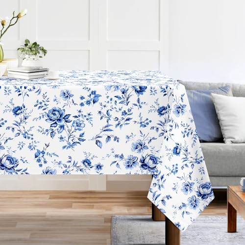 Arquiel Tischdecke Aquarell Blau Blumen, Tischdecken Abwaschbar Rechteckige Tischtuch Rosen Florale Tischdeck Für Garten, Küche Essen Parteien Sommer (140 X 180 cm) von Arquiel