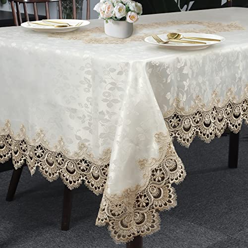 Arquiel Tischdecke Rechteckige Florale, Quaste Tischdecke Tischtuch StrapazierfäHige Spitzentischdecke, StrapazierfäHiger Polyester-Tischdeck FüR KüChe Essen Parteien (Helles Gold, 130x175cm) von Arquiel