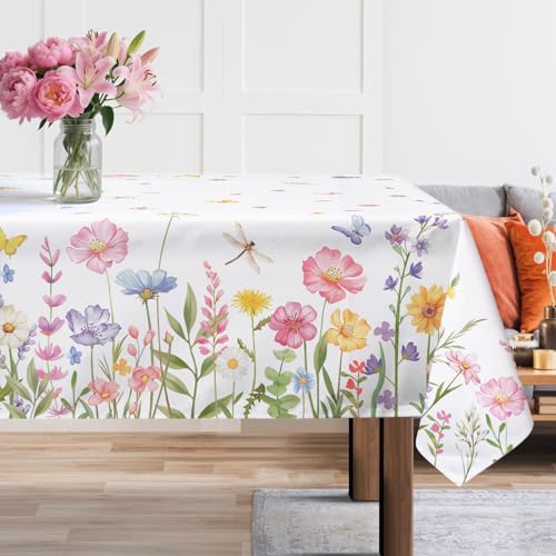 Arquiel Tischdecke Rechteckige Florale, Tischtuch Blumen Wasserabweisend StrapazierfäHiges Schmetterling Aquarell, Abwischbar Tischdeck FüR KüChe, Hochzeit, Drinnen, FrüHling/Sommer(152 x 213 cm) von Arquiel