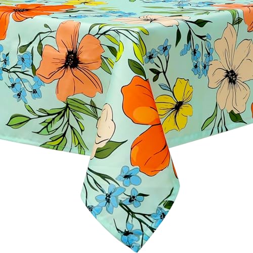 Arquiel Tischdecke Rechteckige Florale, Wasserabweisend Aquarell Tischdecken Tischtuch Deko, Polyester Tischdeck FüR Garten, KüChe Parteien FrüHling/Sommer (Orangefarbene Blüten, 152 x 213 cm) von Arquiel