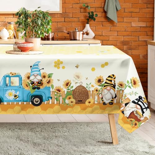 Arquiel Tischdecke Sonnenblume, Tischdecken Gelb Blume GNOME Abwaschbar Wasserabweisend Rechteckige Tischtuch Tischdeck für Haus Küche Esszimmer Party Dekoration FrüHling/Sommer(152 x 213 cm) von Arquiel