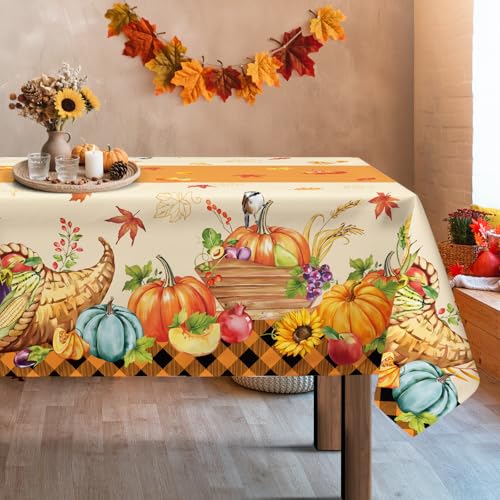 Arquiel Vogel Kürbis Tischdecke Rechteckige, Orange Ernte Tischtuch Abwaschbar Vintage Füllhorn Tischdecken für Erntedankfest Party Picknick Herbst Abendessen Dekor(152 x 264 cm) von Arquiel
