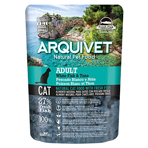 ARQUIVET - Packung mit 8 Futterbeuteln für frische weiße Fische und Thunfisch für Katzen - Katzenfutter - Katzenfutter - Menge: 2800 g (350 g x 8 Stück) von Arquivet