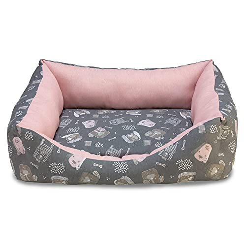 ARQUIVET Quadratisches Hundebett in Rosa und Grau - 60 x 55 x 18 cm - Dog Bed - Gepolstertes und bequemes Bett - waschbar - Haustierbetten - Hundebett von Arquivet