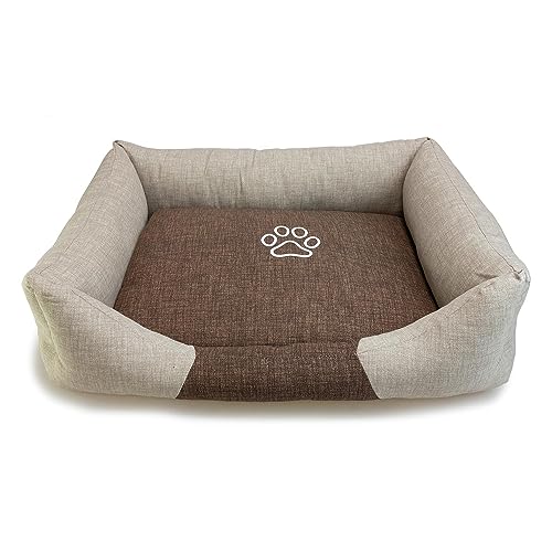 Arquivet - Quadratisches braunes und beiges Hundebett mit Fußabdruck 55 x 46 x 17 cm - Hundebett - Hundezubehör von Arquivet