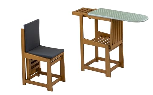 Bügelbrett – Stuhl SINFONIA, umbaubarer Bügeltisch mit Arbeitsplatte 81 x 35 cm und Bügeleisenhalter, Sitzfläche 40 x 35 cm, Kissen mit Rückenlehne, Farbe Kirsche von Arredamenti Italia