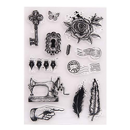 Arrietty Vintage Retro Stil Nähmaschine Rose Feder Stift Porto Schlüssel Klar Stempel für Kartenherstellung Dekoration und DIY Scrapbooking Werkzeuge Gummistempel Arrietty Vintage Retro Stil Nähmaschine Rose Feder Stift Porto Schlüssel Klar Stempel für Kartenherstellung Dekoration und DIY Scrapbooking Werkzeuge Gummistempel von Arrietty