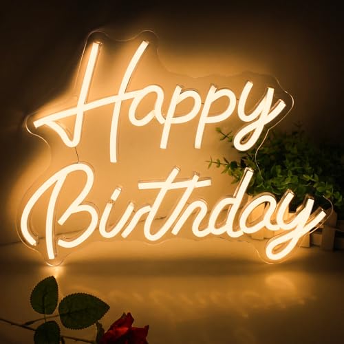 Neon Sign, Happy Birthday LED Neon Schild Warmweißes Neonlicht für Geburtstagsparty Dekoration, USB-Stromversorgung, ca. 42 x 12,5 cm von Arrinew