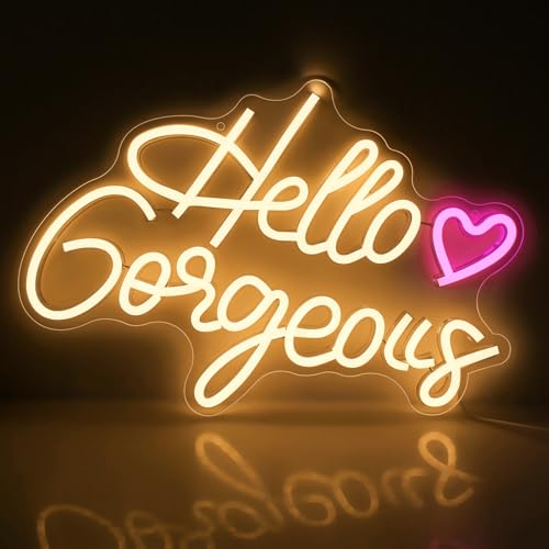 Neon Sign, Hello Gorgeous LED Neon Schild Warmweißes Neonlicht für Schlafzimmer Wanddekor, Hintergrundwand, Hochzeit, Party, ca. 41,6 x 30 cm von Arrinew