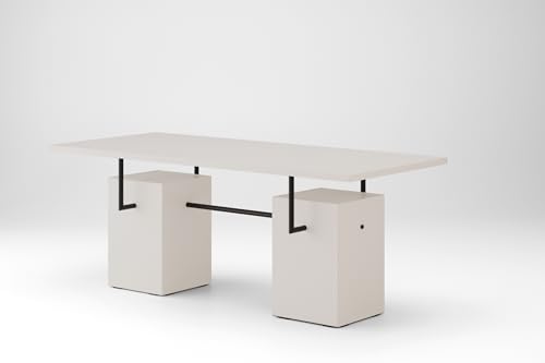 INTAR - Couchtisch Rechteckig Massiv - Beistelltisch, Sofatisch Modern - 150 x 65 x 59,4 cm LxTxH - Mehrzweck Tisch für Wohnzimmer, Jugendzimmer - mit Metall Gestell - Perlmutt Weiß mit Schwarz von Arrocco