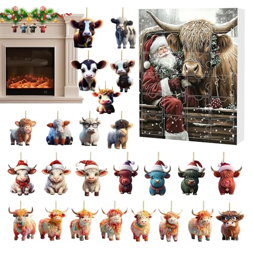 Arroopu Advent Countdown Kalender Highland Cow 24 Tage, Weihnachts Countdown Kalender Advent 2D Acryl Highland Cow Schmuck, Tier Deko Für Auto Innenspiegel Wand Fenster Weihnachtsbaum Tür Party Arroopu Advent Countdown Kalender Highland Cow 24 Tage, Weihnachts Countdown Kalender Advent 2D Acryl Highland Cow Schmuck, Tier Deko Für Auto Innenspiegel Wand Fenster Weihnachtsbaum Tür Party von Arroopu