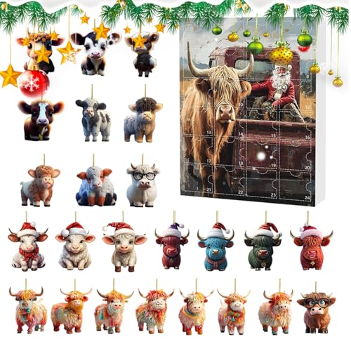Arroopu Christmas Countdown Kalender Highland Cow 24 Tage | Advent Countdown Kalender 2D Acryl Niedlich Highland Cow Ornamente Set | Tier Deko Für Auto Innenspiegel Wand Fenster Weihnachtsbaum Tür Arroopu Christmas Countdown Kalender Highland Cow 24 Tage | Advent Countdown Kalender 2D Acryl Niedlich Highland Cow Ornamente Set | Tier Deko Für Auto Innenspiegel Wand Fenster Weihnachtsbaum Tür von Arroopu