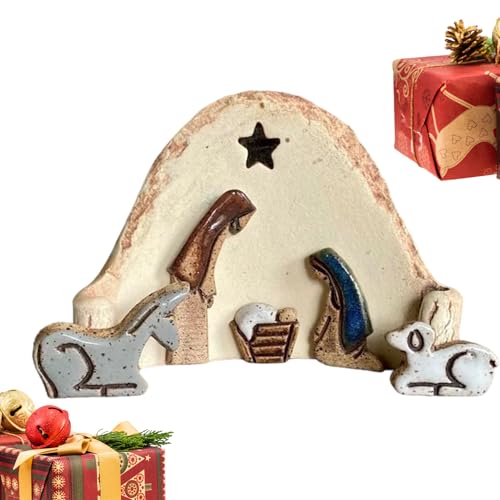 Arroopu Weihnachtskrippe – kleine Krippe, christliche Statue – Geburt Jesu Statue für Party, Weihnachten, Bücherregal, Kaminsims, Kirche, Altar, Schule, Vitrine von Arroopu