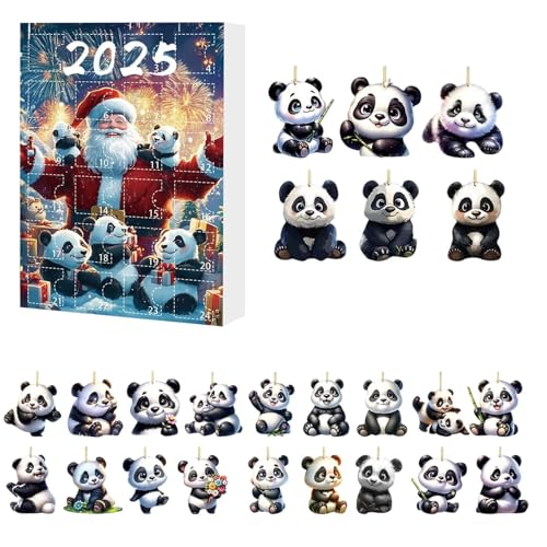 Panda Adventskalender 2025 24 Stück Acryl Panda Adventskalender 24 Tage Pandas Ornamente Weihnachten Countdown Kalender Weihnachten Sammlerstück Lustige Pandas Set von Arroopu