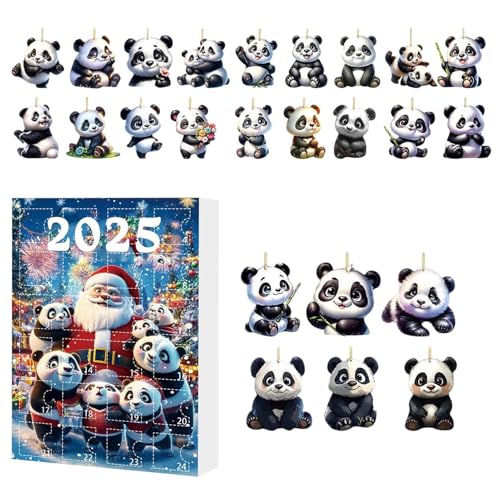 Panda Adventskalender 2025 24 Stück Acryl Panda Adventskalender 24 Tage Pandas Ornamente Weihnachten Countdown Kalender Weihnachten Sammlerstück Lustige Pandas Set von Arroopu