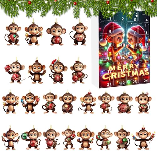 Arrovarp 2025 Monkey Christmas Advent | 2D Christmas Monkey Pendant - Holiday Party Supplies for Offices Birthday Classroom Car Party Dormitory Thanksgiving School Home Apartment von Arrovarp