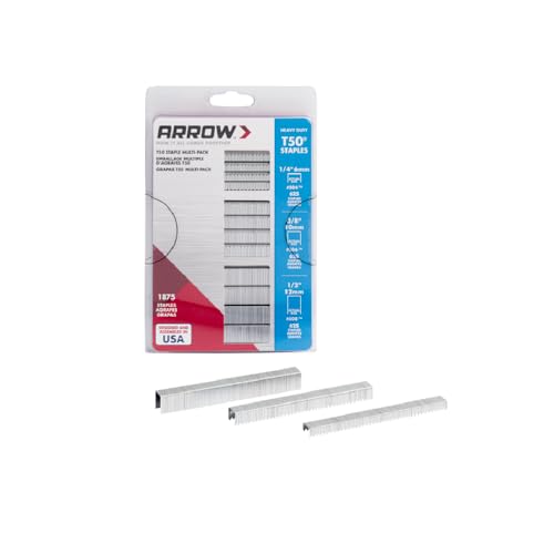 ARROW 50 MP Heavy Duty T50 Heftklammern, Multipack, für Polster, Handwerk, allgemeine Reparaturen, inklusive 1/4 Zoll, 3/8 Zoll und 1/2 Zoll Größen, 3/8 Zoll Krone Größe, 1875 Stück von Arrow