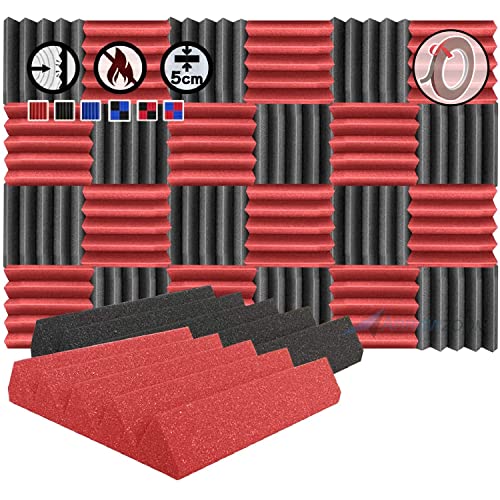 Arrowzoom 24 Akkustik Platten Akkustikschaumstoffmatten Akustikschaumstoff 25x25x5cm Dämmung Wedge Noppenschaumstoff Breitbandabsorber Foam Feuerhemmend Tonstudio Schallabsorbierende Rot Schwarz von Arrowzoom