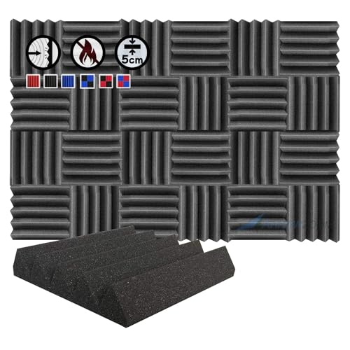 Arrowzoom 24 Akkustik Platten Akkustikschaumstoffmatten Akustikschaumstoff 25x25x5cm Dämmung Wedge Noppenschaumstoff Breitbandabsorber Foam Feuerhemmend Tonstudio Schallabsorbierende Schwarz von Arrowzoom