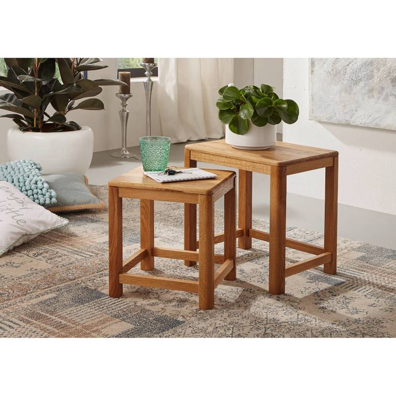 home24 Beistelltisch Anamur 2er-Set 45 x 35 x 45cm Braun Eiche von home24