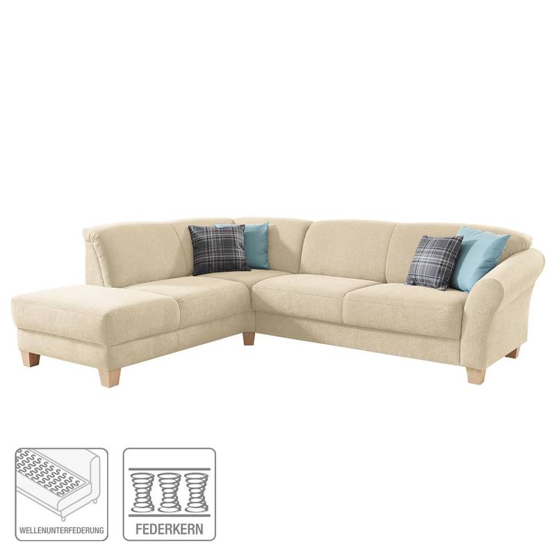 home24 Ecksofa Webstoff Beige/Creme Webstoff 257 x 84 x 212cm Ottomane davorstehend links Keine Funktion Natur von home24
