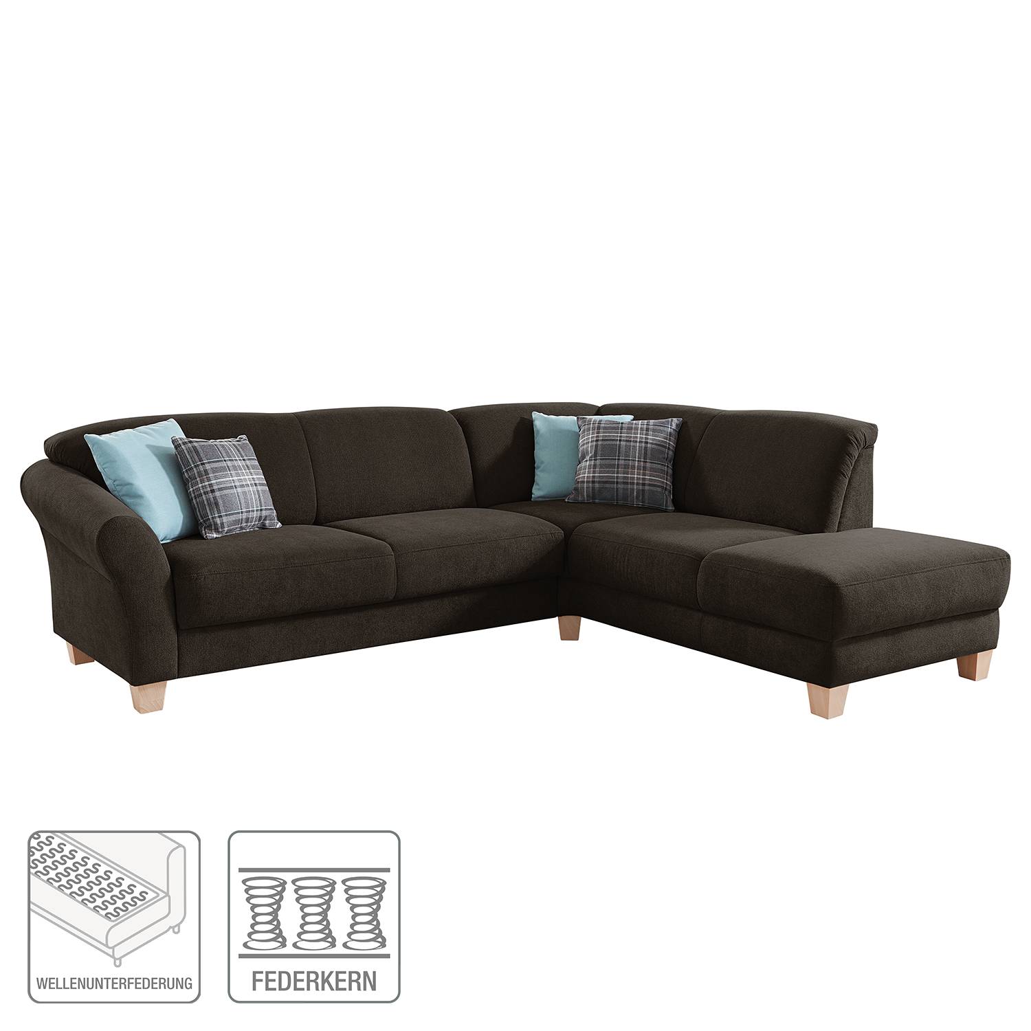 home24 Ecksofa Webstoff Braun/Espresso Webstoff 257 x 84 x 212cm Ottomane davorstehend rechts Sitztiefenverstellung Natur home24 Ecksofa Webstoff Braun/Espresso Webstoff 257 x 84 x 212cm Ottomane davorstehend rechts Sitztiefenverstellung Natur von home24