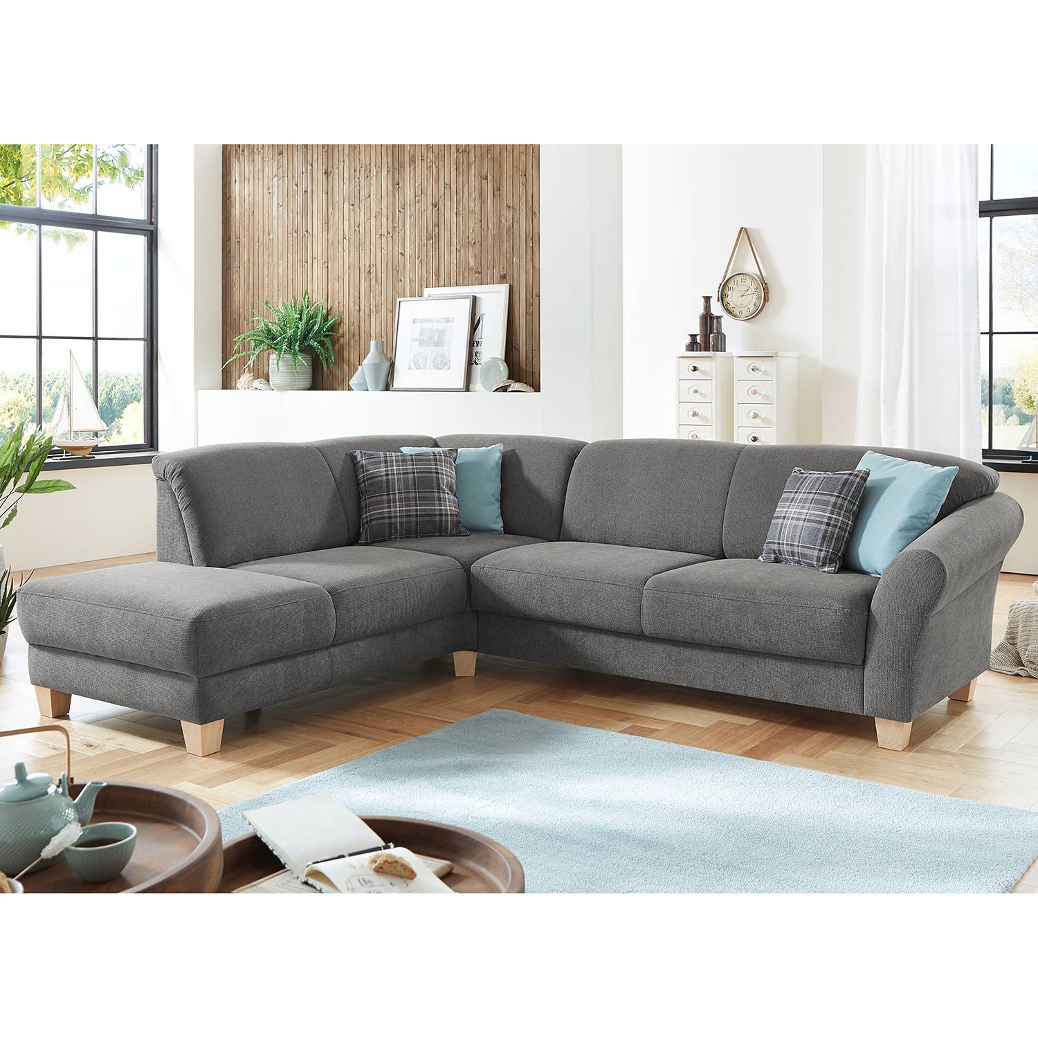 Ars Natura Ecksofa Cebu 2-Sitzer Grau Webstoff 257x84x212 cm mit Bettkasten von sit&more