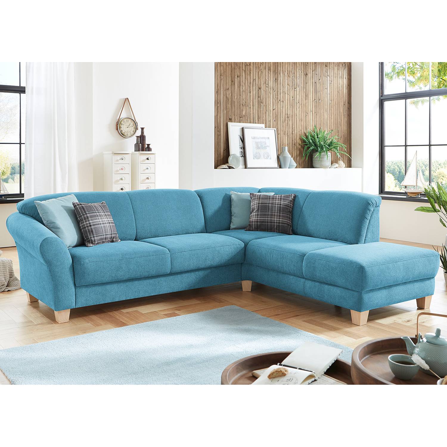 Ars Natura Ecksofa Cebu 2-Sitzer Hellblau Webstoff 257x84x212 cm mit Bettkasten von sit&more