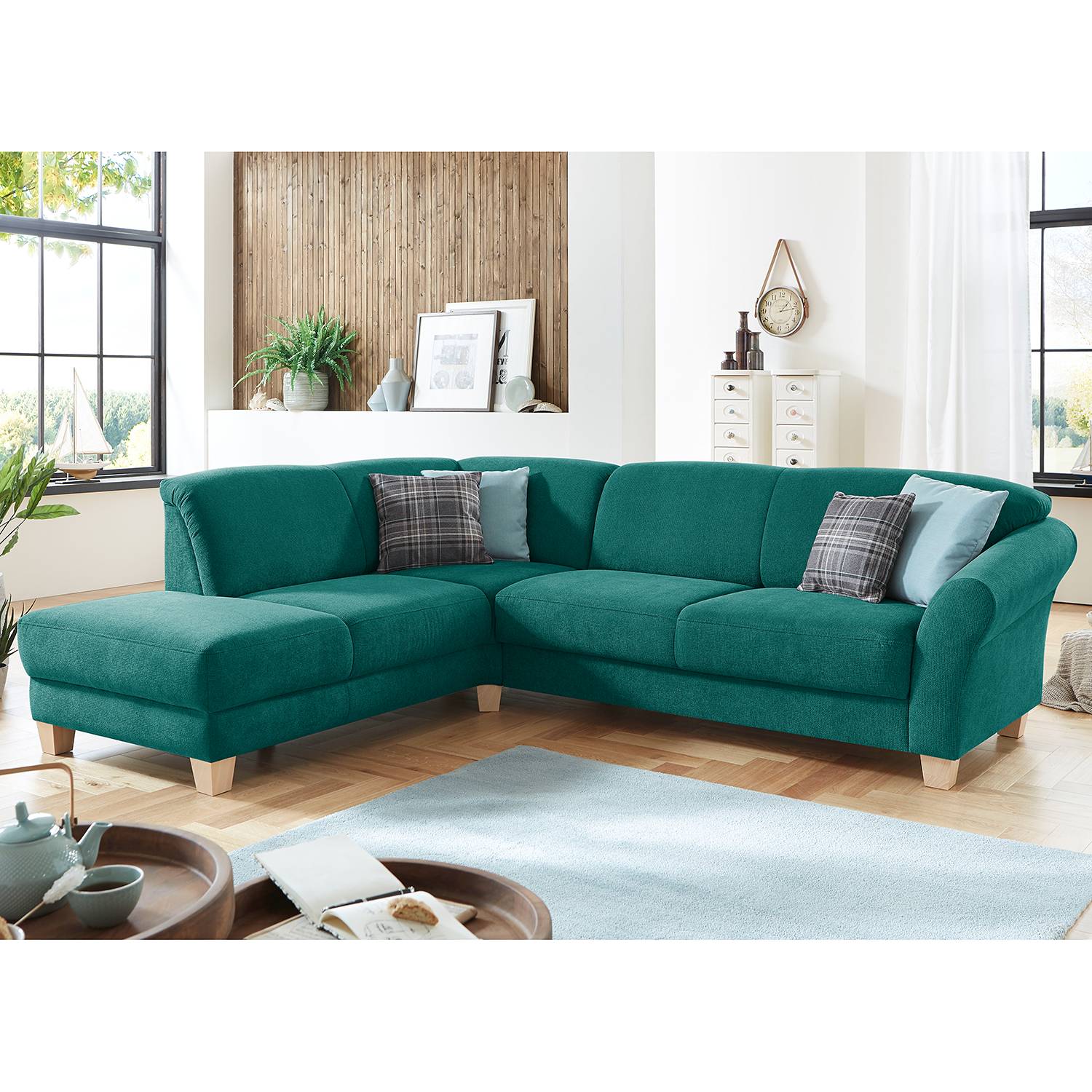 Ars Natura Ecksofa Cebu 2-Sitzer Petrol Webstoff 257x84x212 cm mit Bettkasten von sit&more