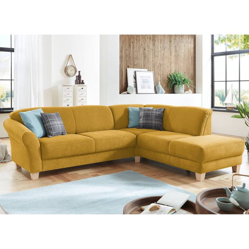 Ars Natura Ecksofa Cebu 2-Sitzer Safrangelb Webstoff 257x84x212 cm mit Bettkasten von sit&more