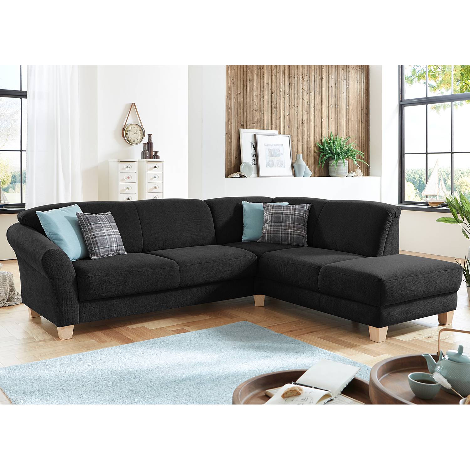 Ars Natura Ecksofa Cebu 2-Sitzer Schwarz Webstoff 257x84x212 cm mit Bettkasten von sit&more