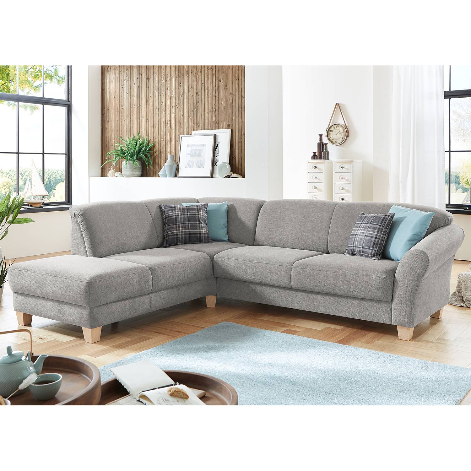 Ars Natura Ecksofa Cebu 2-Sitzer Silbergrau Webstoff 257x84x212 cm mit Bettkasten von sit&more