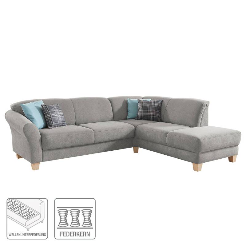 home24 Ecksofa Webstoff Grau/Silbergrau Webstoff 257 x 84 x 212cm Ottomane davorstehend rechts Keine Funktion Natur von home24