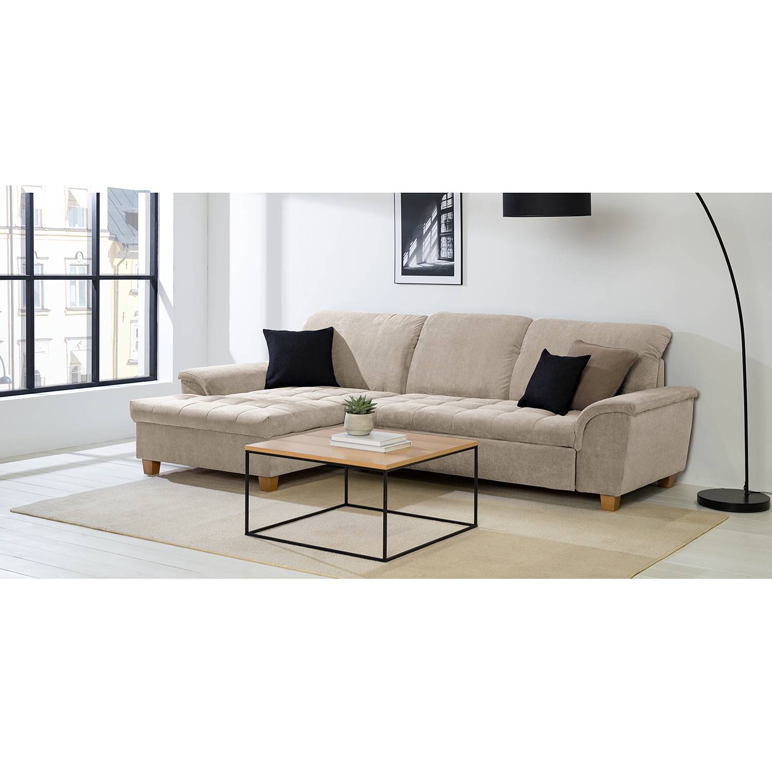 Ars Natura Ecksofa Charlo 2-Sitzer Cappuccino Microfaser 279x81x164 cm von Modoform