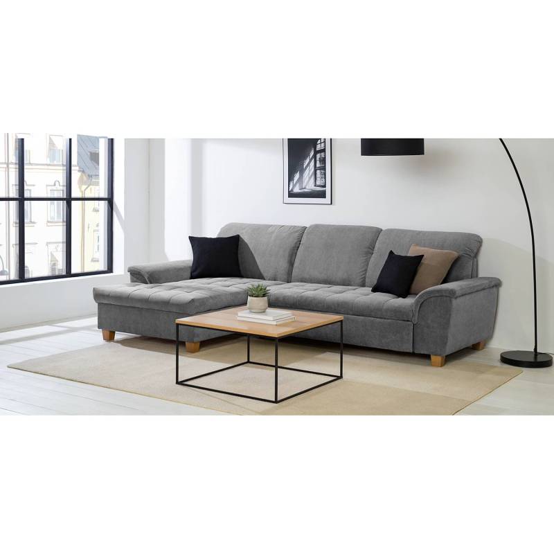 home24 Ecksofa Charlo Grau/Grau Flachgewebe Soan 279 x 81 x 164cm Longchair davorstehend links ohne Schlaffunktion Natur von home24