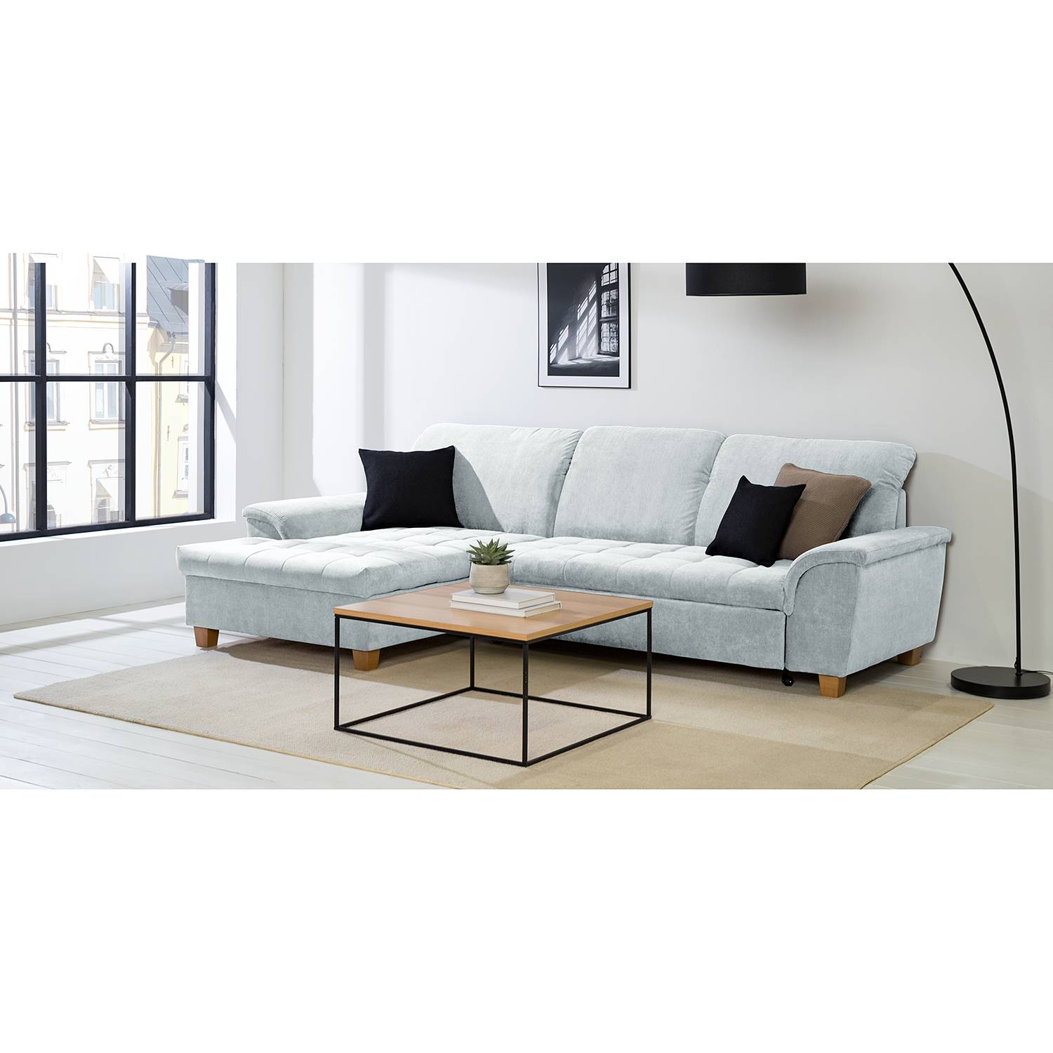 Ars Natura Ecksofa Charlo 2-Sitzer Pastellblau Microfaser 279x81x164 cm mit Schlaffunktion und Bettkasten von Modoform