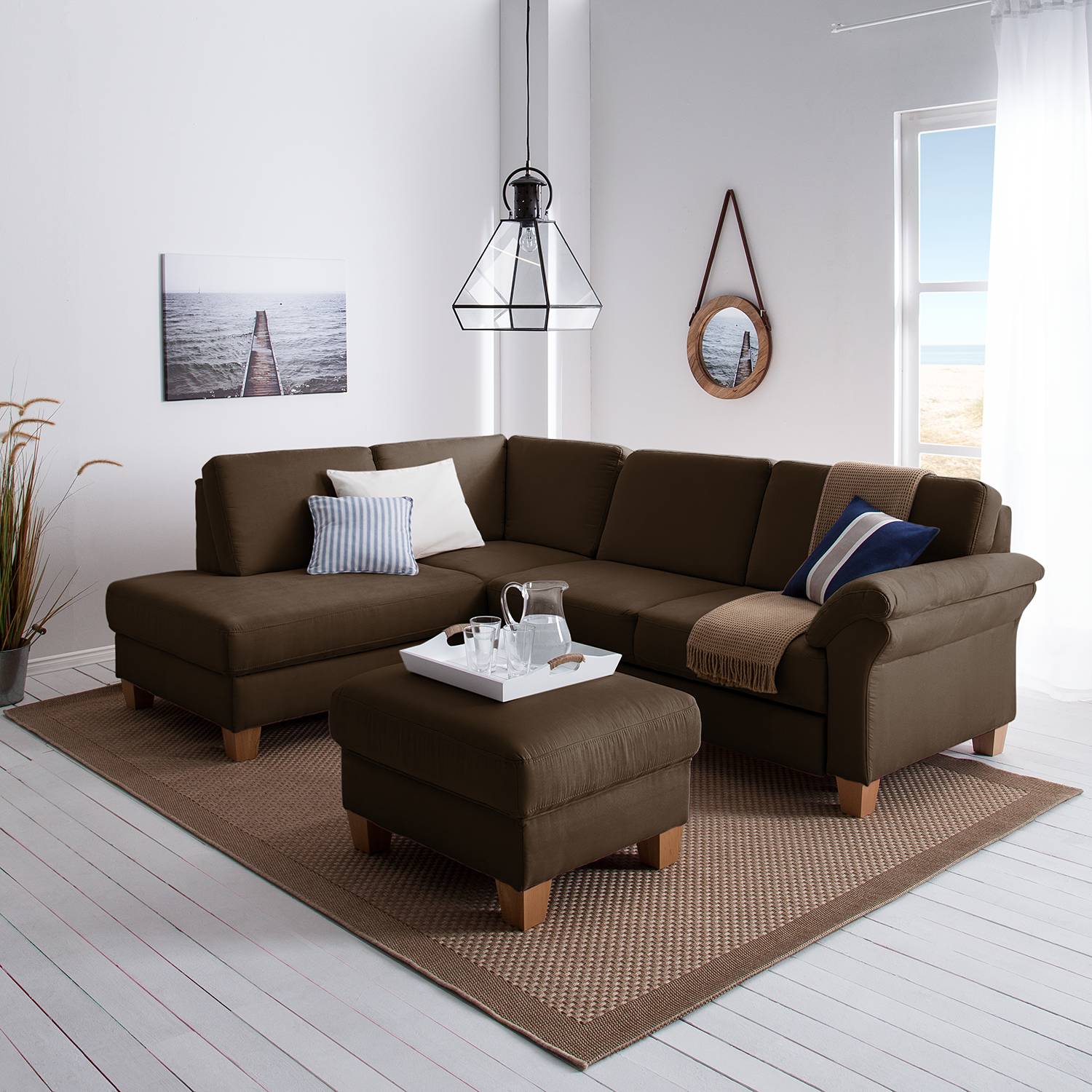 Ars Natura Ecksofa Davao Braun Microfaser 249x87x189 cm mit Schlaffunktion und Bettkasten von sit&more