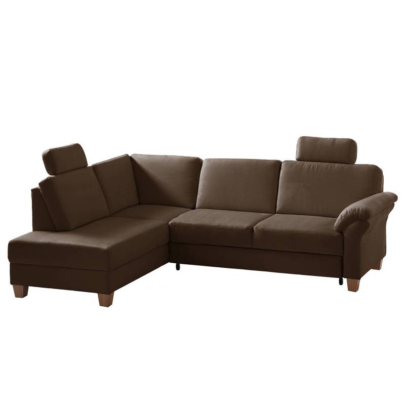 home24 Ecksofa Microfaser Braun/Braun Webstoff 249 x 87 x 189cm Ottomane davorstehend links mit Schlaffunktion Natur von home24