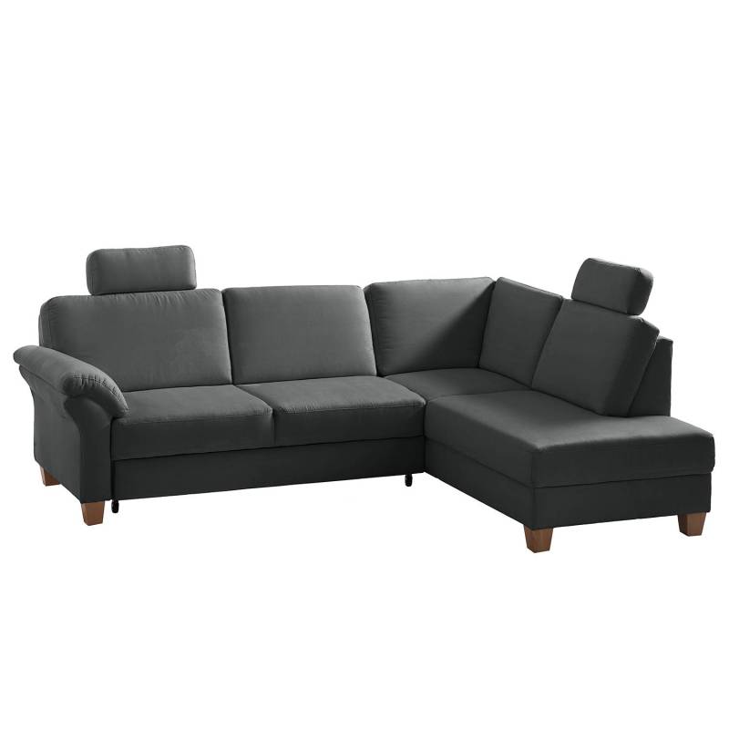 home24 Ecksofa Microfaser Grau/Dunkelgrau Webstoff 249 x 87 x 189cm Ottomane davorstehend rechts mit Schlaffunktion Natur von home24