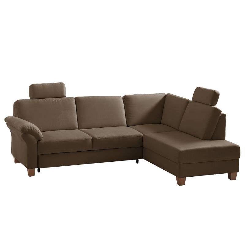 home24 Ecksofa Microfaser Braun/Kokosnuss Braun Webstoff 249 x 87 x 189cm Ottomane davorstehend rechts mit Schlaffunktion Natur von home24