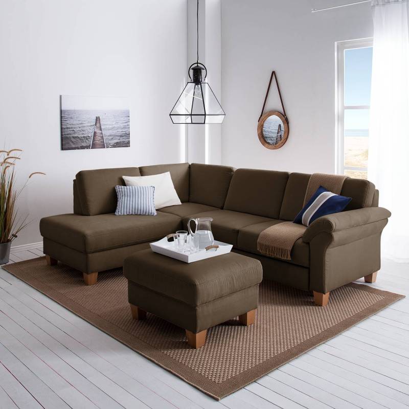 Ars Natura Ecksofa Davao Kokosnuss Braun Microfaser 249x87x189 cm mit Schlaffunktion und Bettkasten von sit&more