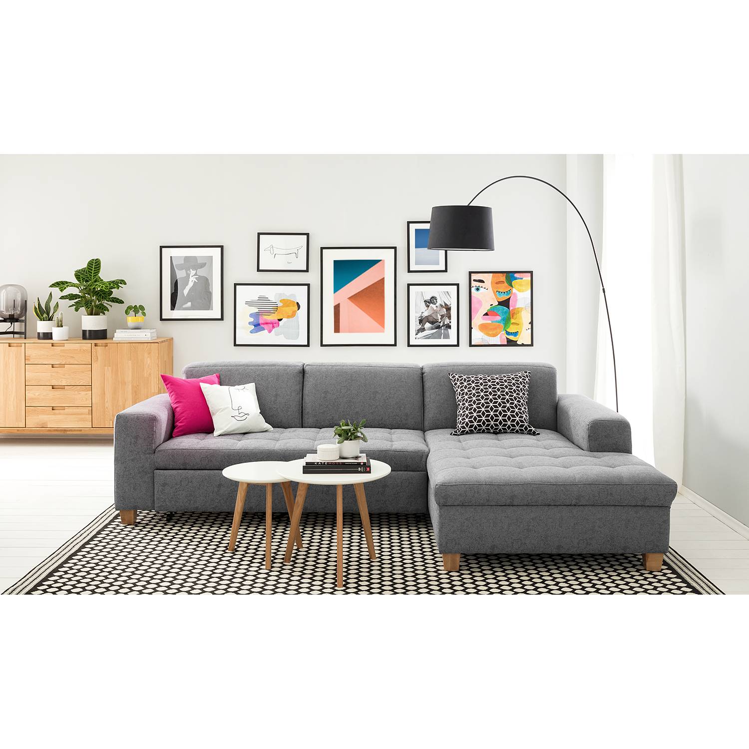 Ars Natura Ecksofa Roblin III Grau Webstoff 266x80x162 cm mit Schlaffunktion von Ars Natura