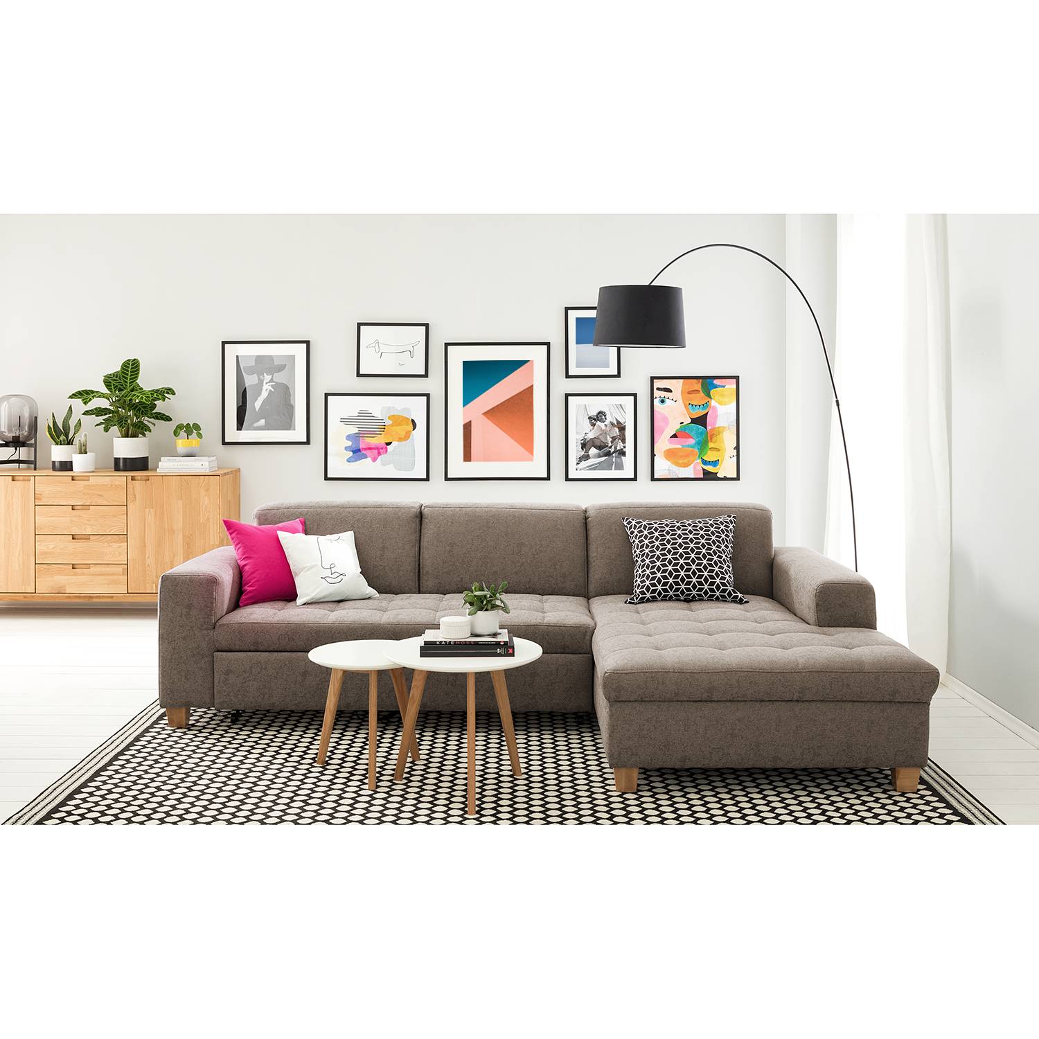 Ars Natura Ecksofa Roblin III Latte Macchiato Webstoff 266x80x162 cm mit Schlaffunktion von Ars Natura