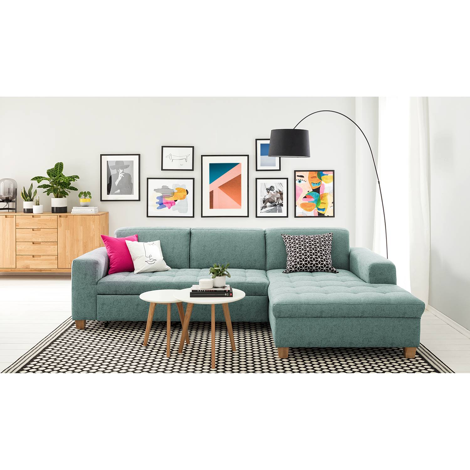 Ars Natura Ecksofa Roblin III Mintgrau Webstoff 266x80x162 cm mit Schlaffunktion von Ars Natura