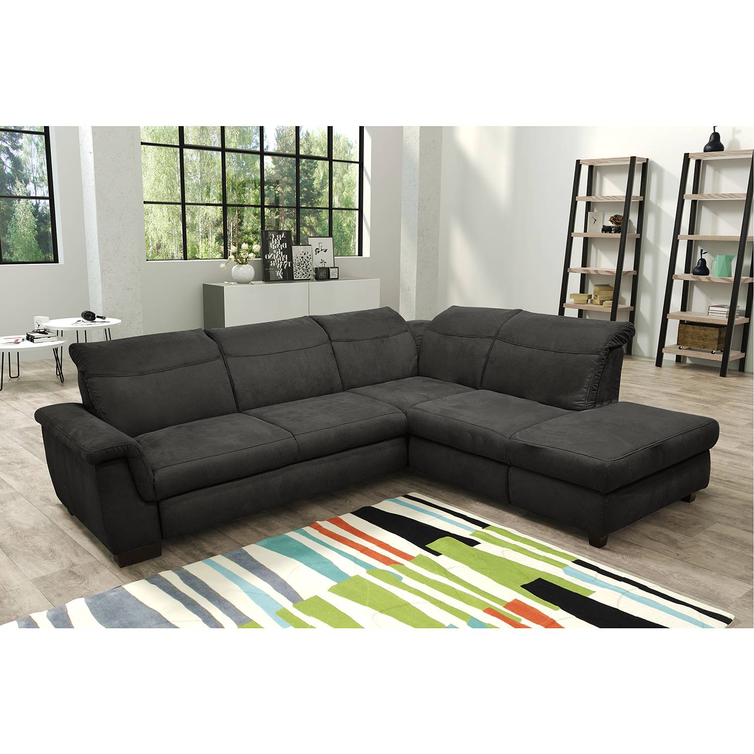 Ars Natura Ecksofa Sunny Corner Braungrau Strukturstoff 273x81x228 cm mit Schlaffunktion und Bettkasten von Modoform