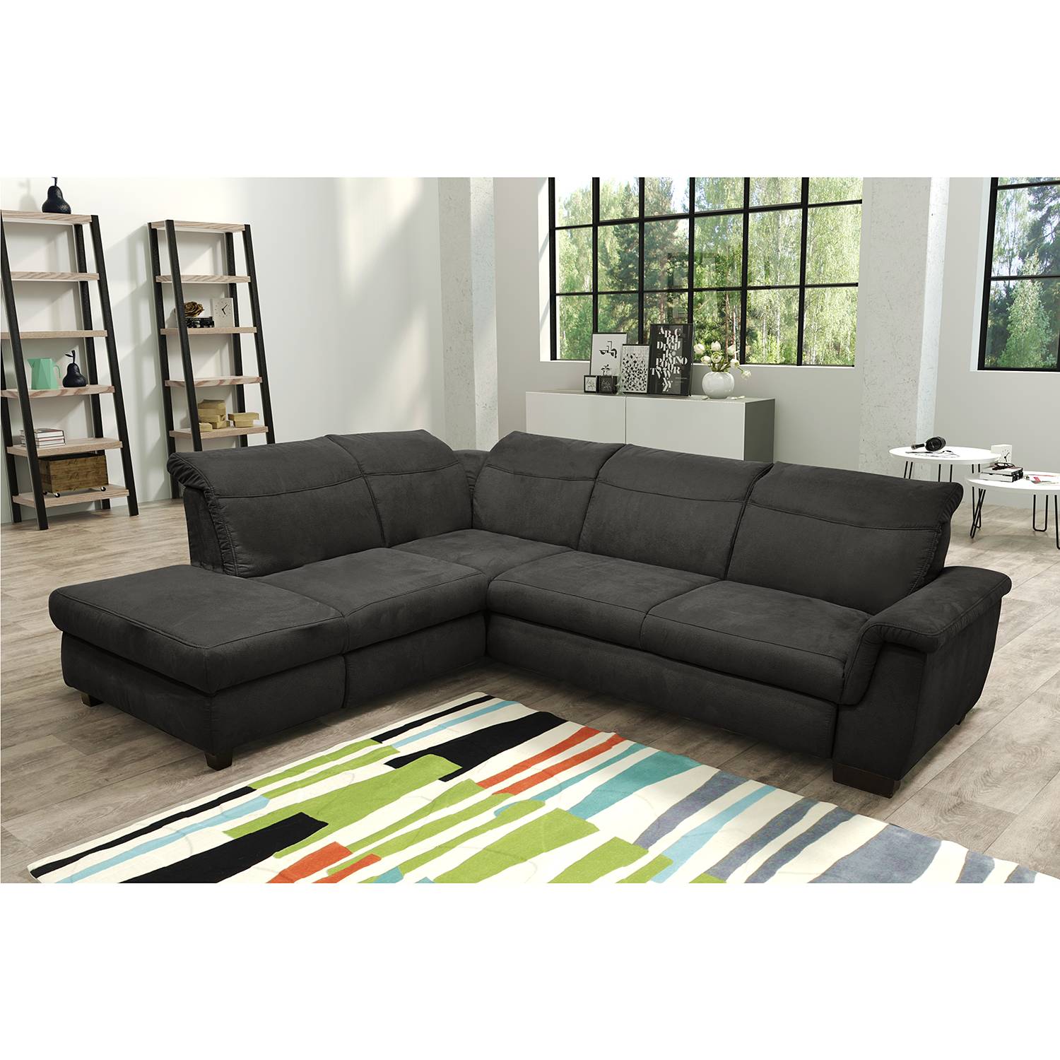 Ars Natura Ecksofa Sunny Corner Braungrau Strukturstoff 273x81x228 cm mit Schlaffunktion und Bettkasten von Modoform