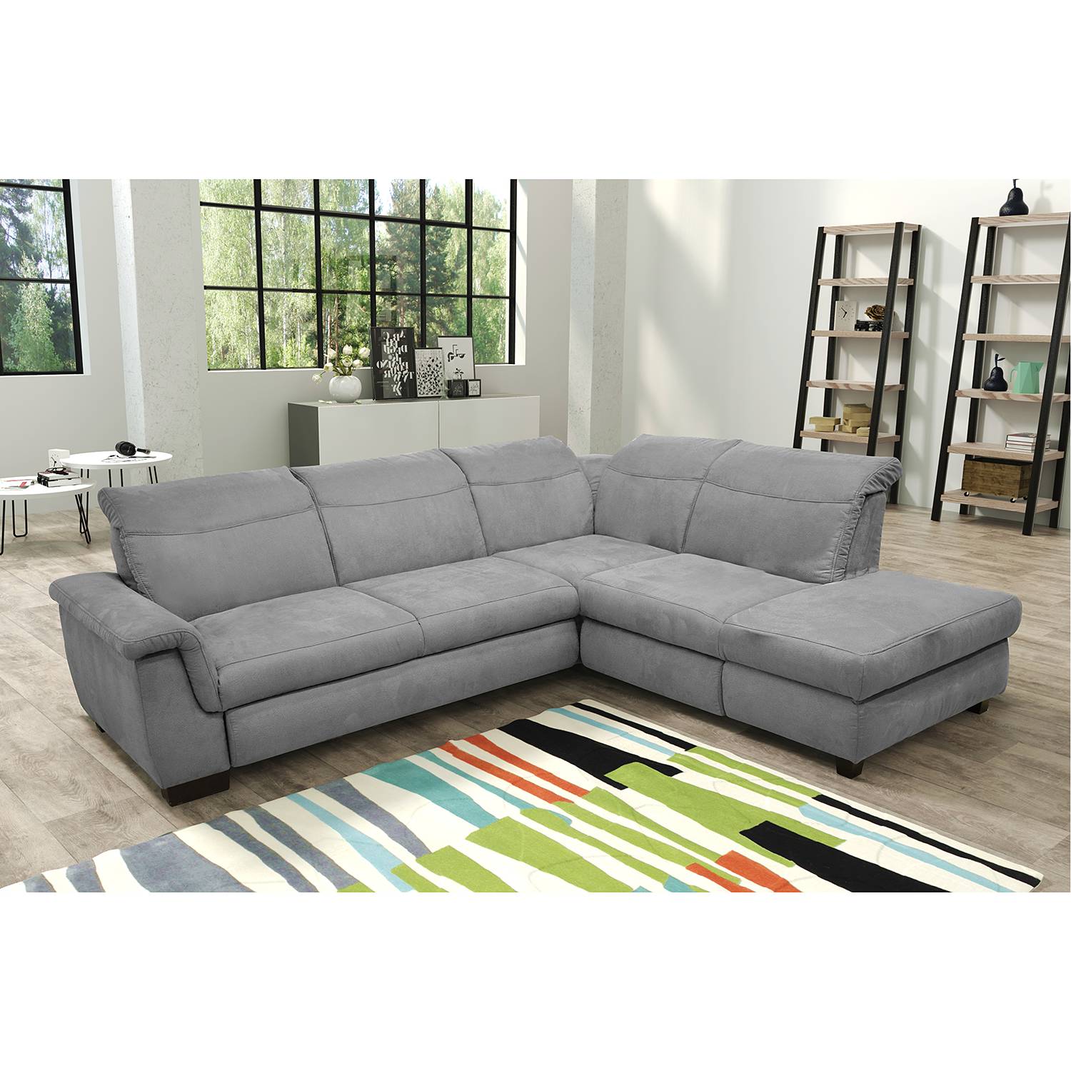 Ars Natura Ecksofa Sunny Corner Hellgrau Strukturstoff 273x81x228 cm mit Schlaffunktion und Bettkasten von Modoform