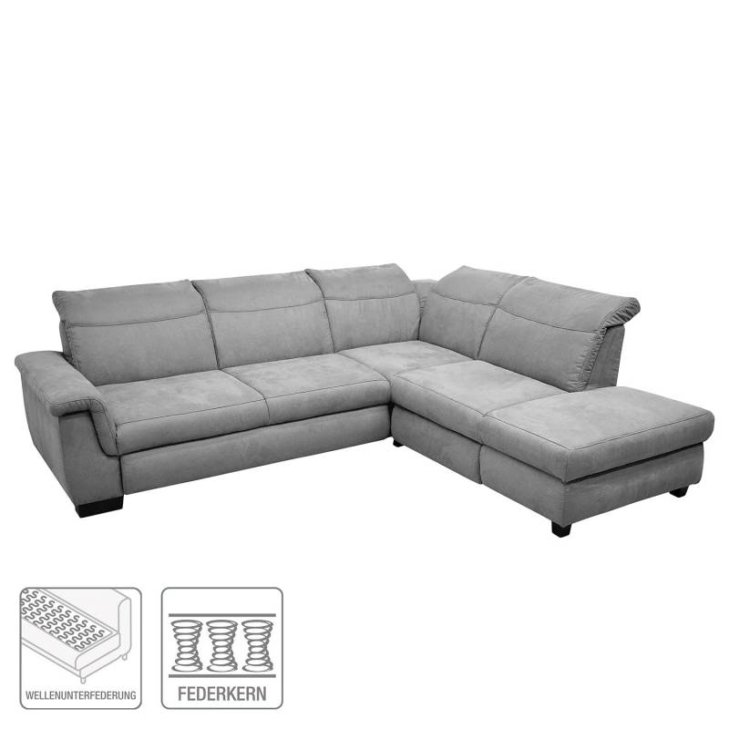 home24 Ecksofa Sunny Corner Grau/Lichtgrau Webstoff Cody 273 x 81 x 228cm Ottomane davorstehend rechts mit Schlaffunktion Natur von home24